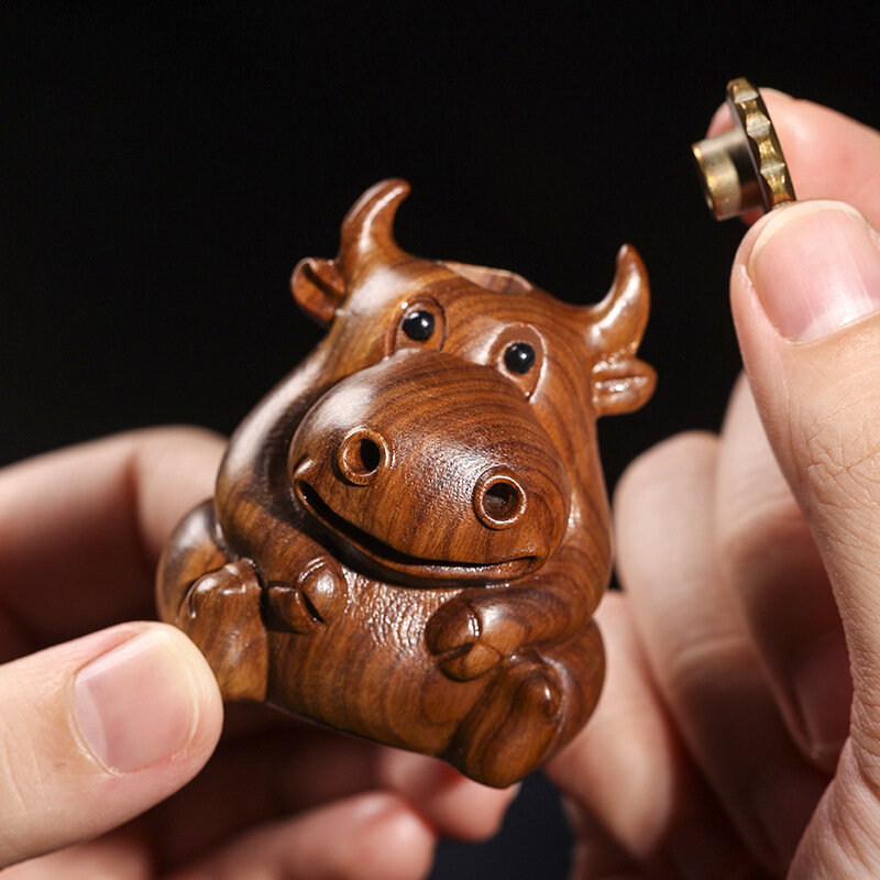 Mini Handmade Carved Cow Craft Gift Tabletop Accessories Backflow Incense Insert Home Decoration