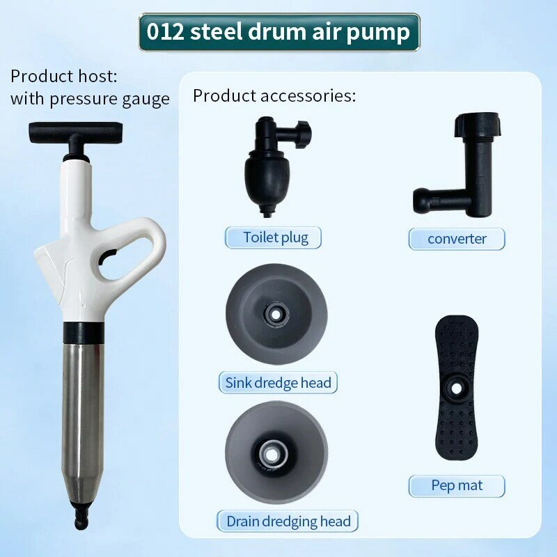 Drague pneumatique de tuyau de toilette en acier inoxydable, ensemble d'outils de dragage à haute pression, intervalles de mur épais, robuste et sûr, ménage