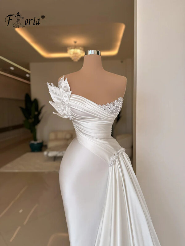 Elegante vestido de noite sereia pérolas com cauda lateral, apliques 3D, frisado, vestidos formais do evento, vestido de casamento, tamanho grande