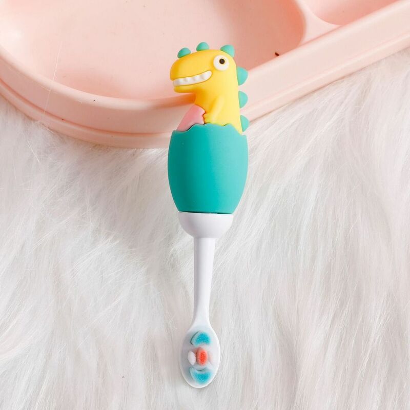 Cepillo de dientes de silicona para niños, cerdas, producto para el cuidado del bebé, limpieza de dinosaurios multicolor