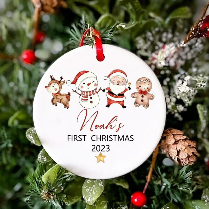Персонализированный Рождественский товар, детский реквизит для первого рождественского фото, орнамент, индивидуальный подарок для сувенира, Рождественский керамический орнамент для младенцев
