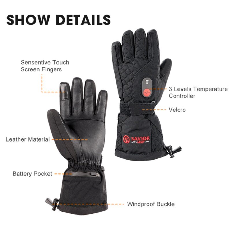 Savior Heat Rechargeable Heated Gloves for Men Winter Electric Ski Glove with Battery Touchscreen Cycling Fishing Women Glove