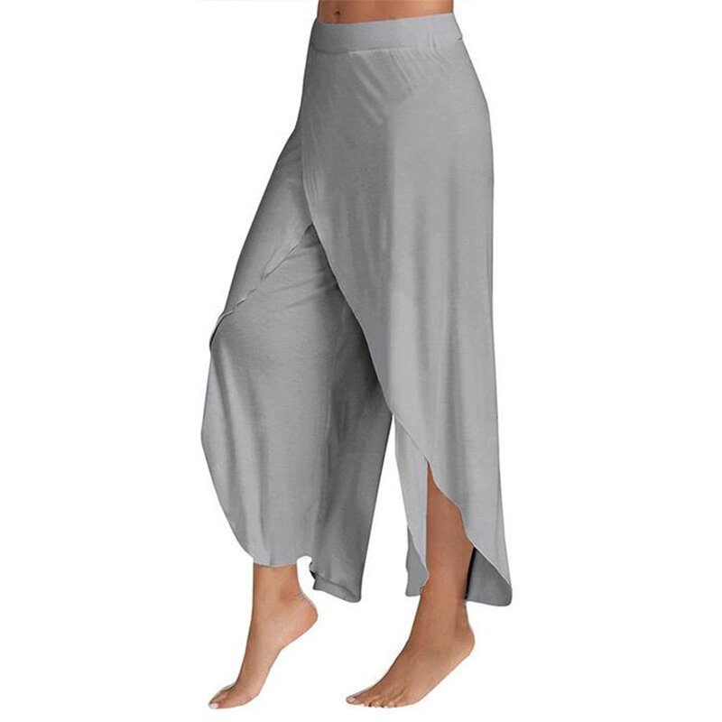 Women Wide Leg Pants Yoga Split Trousers Female Elastic Wasit Casual Loose Fitness Open Leg Pants Solid Color Harem Pants