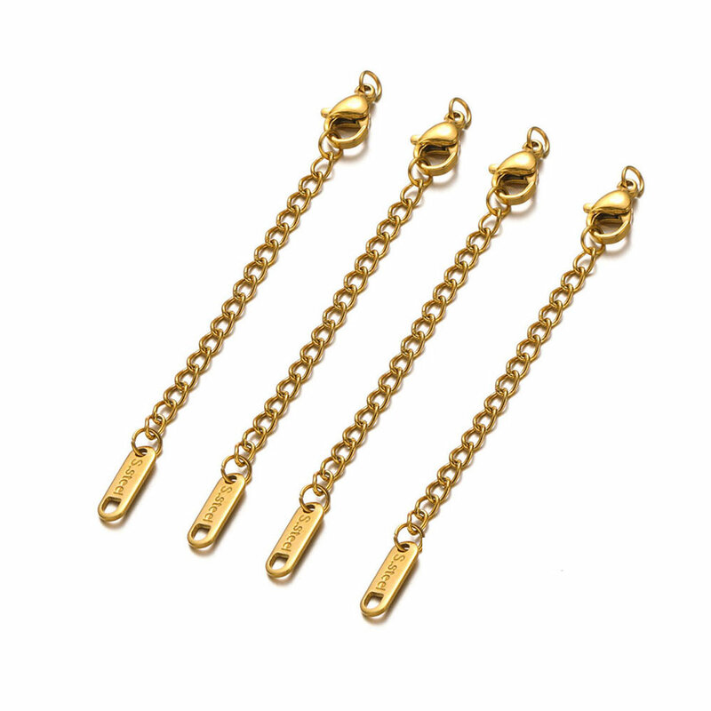 10pcs Stainless Steel Extension Chains with Lobster Clasps Connector Link Necklace Tail Making DIY Bracelet Accessories Supplies
