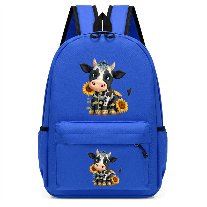 Mochila escolar con estampado de vaca y girasol para niños, morral de Anime bonito para guardería, mochilas de viaje para niños, mochila escolar para estudiantes