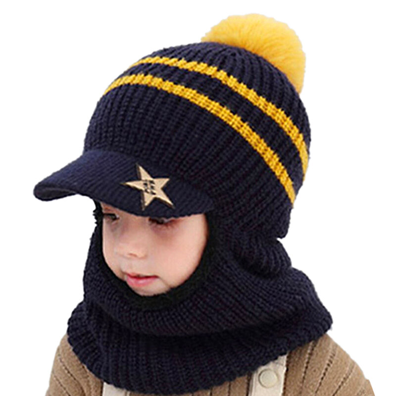 Kids Winter Beanie Hat Scarf Set Winter Knitted Thick Children Cap Outdoor Warmer Mask Face Cover Woolen Hat for Boys And Girls