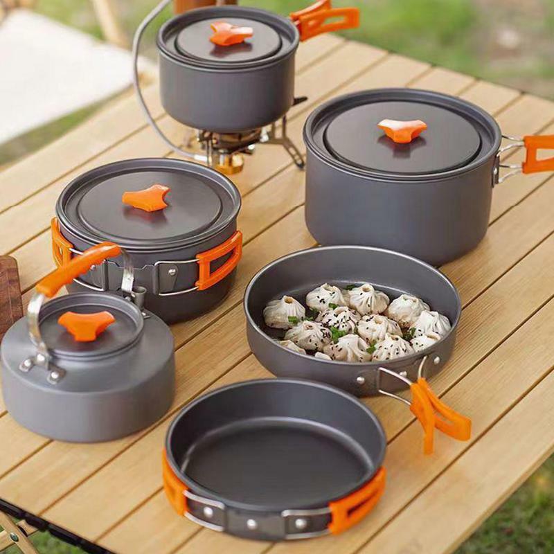 Liga de alumínio Camping Cooking Set, Conjunto de panelas para mochila, Material comestível, Ferramenta de cozimento ao ar livre para caminhadas