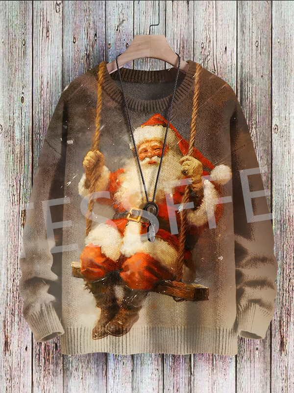 Cosplay Christmas Ugly Knitted Sweater Cartoon Dog Cat Santa Claus Tattoo Long Sleeves 3DPrint Winter Pullover Harajuku Casual A