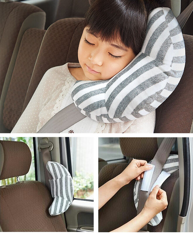 Reposacabezas de asiento de coche para niños, soporte para la cabeza para dormir, almohadilla para cinturón de hombro, cubierta para el cuello, accesorios de viaje para niños