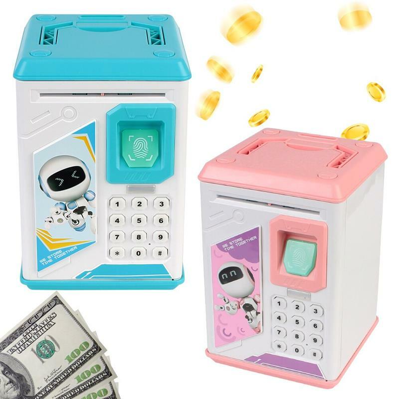 Fingerprint Piggy Bank Cash Coins Electronic Saving Bank Atm Automatic Deposit For Kids Password Money Box Christmas Gift Toy