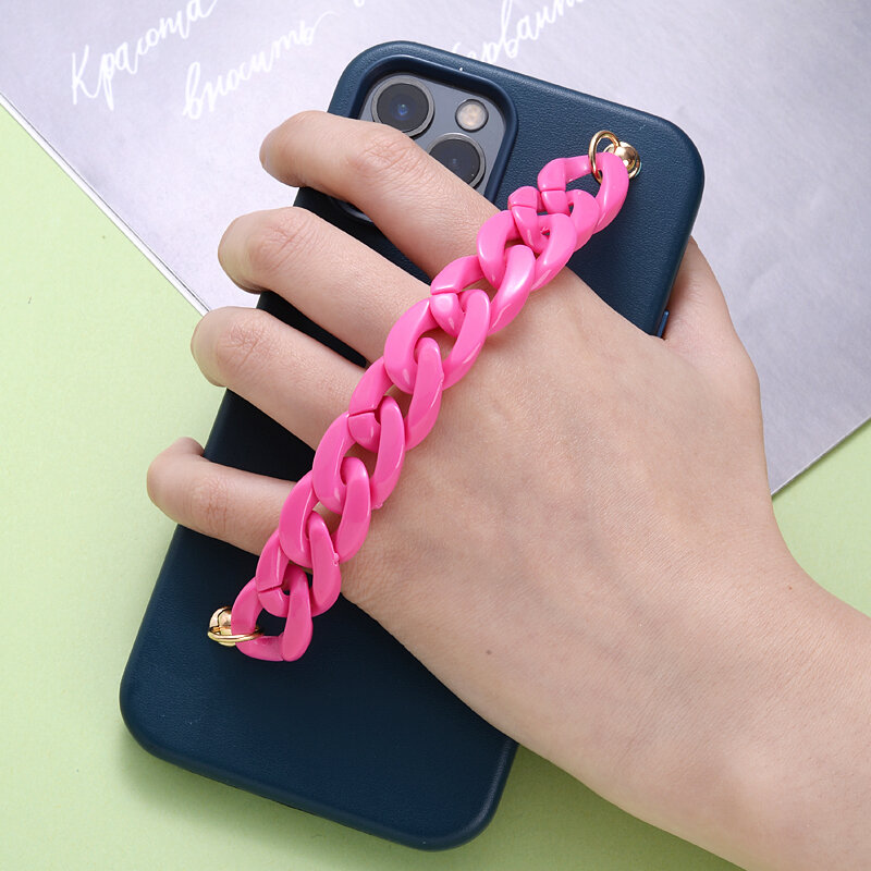 Cadena acrílica con hebilla de langosta para teléfono móvil, accesorio de joyería, 11 colores, para mujer