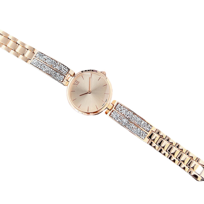 Modny kwarcowy damski zegarek kwarcowy z okrągła tarcza paskiem na bransoletka z diamentami na prezent urodzinowy dla dziewczyny