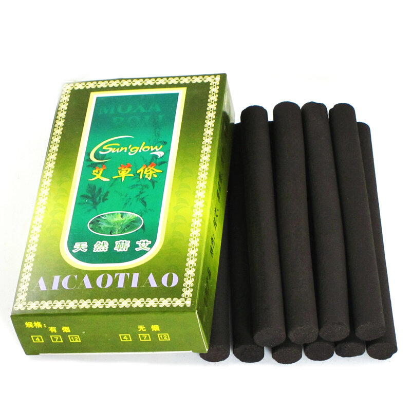 10Pcs/Box 12*120mm Chinese Traditiona Smokeless Moxa Rolls R10Pcoller Stick Black Roller Burner Moxibustion Acupuncture Massage
