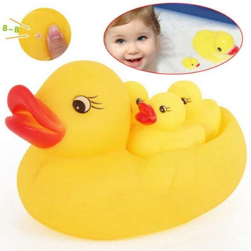 4 Pieces Kids Bath Toys Rubber Squeeze Sound Ducks Beach Baby Water Pool Toy for Shower Bathing Swimming Supplies
