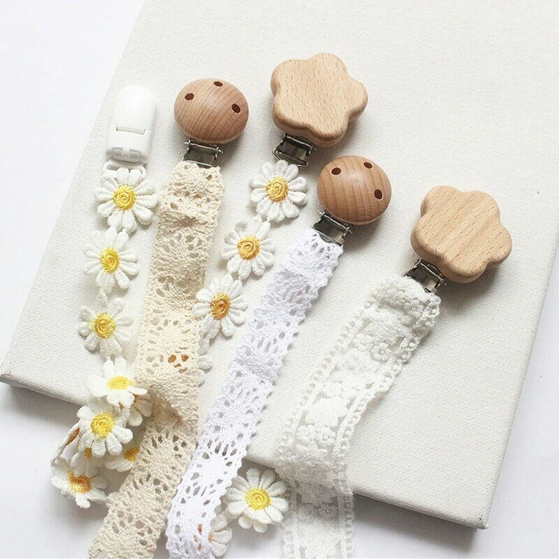 Baby Pacifier Clip Small Daisy Lace Newborn Kids Infant Toddler Nipple Soother for Home Indoor Outdoor Anti Lost Holder