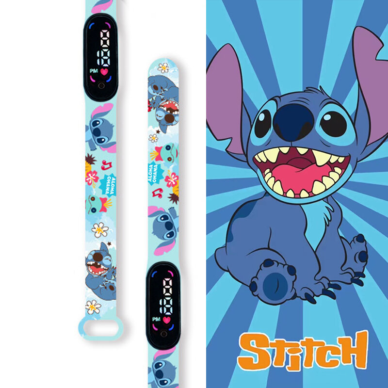 Disney Cartoon Stitch relógios para crianças, Pulseira LED, Relógio eletrônico digital, Relógio impermeável para crianças, Moda meninas