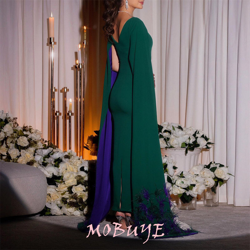 MOBUYE 2024 Popular Boat Neck Prom Dress Ankle-Length With Long Sleeves Evening Fashion Elegant Party Dress For Women