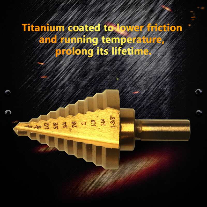 خطوة التيتانيوم مثقاب لأعمال النجارة ، مثقاب المرحلة المخروطية ، HSS بوصة ، أدوات الحفر الخشب والمعادن ، 1 قطعة