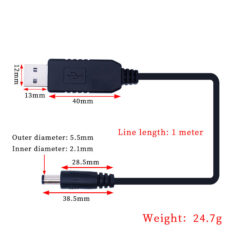Cable adaptador de alimentación USB, convertidor de conector macho de 2,1x5,5mm, 5V a 5V, 9V, 12V