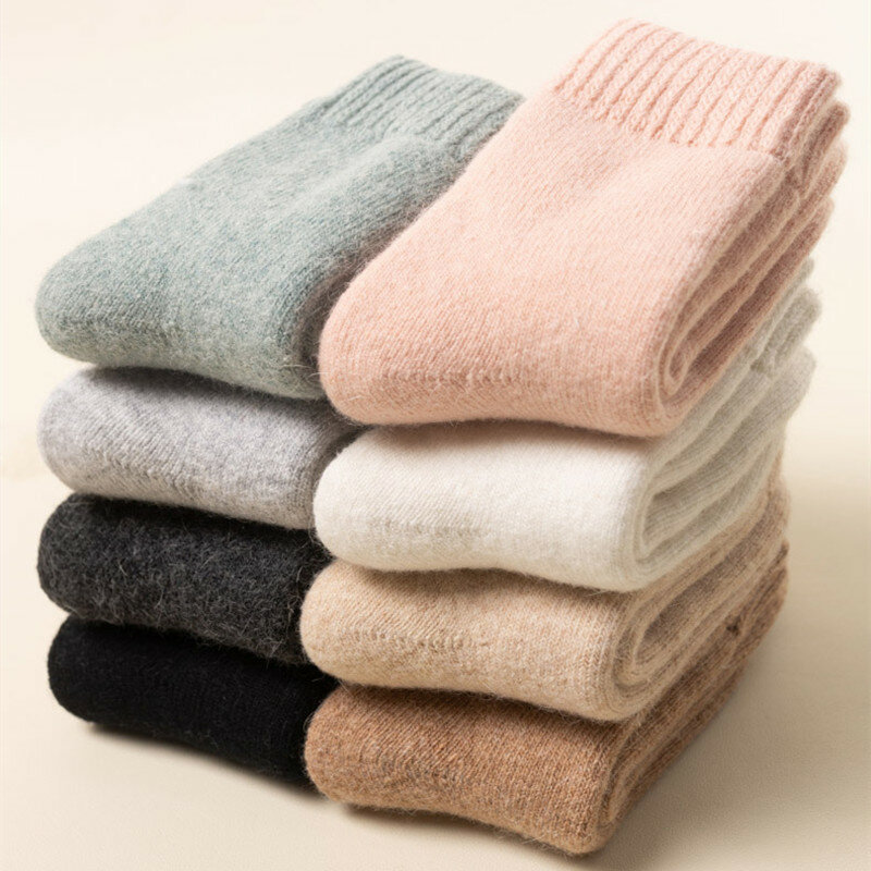 Meias grossas de lã feminina, monocromáticas, macias, de chão, Harajuku, respirável, caxemira, quente, casual, meia curta