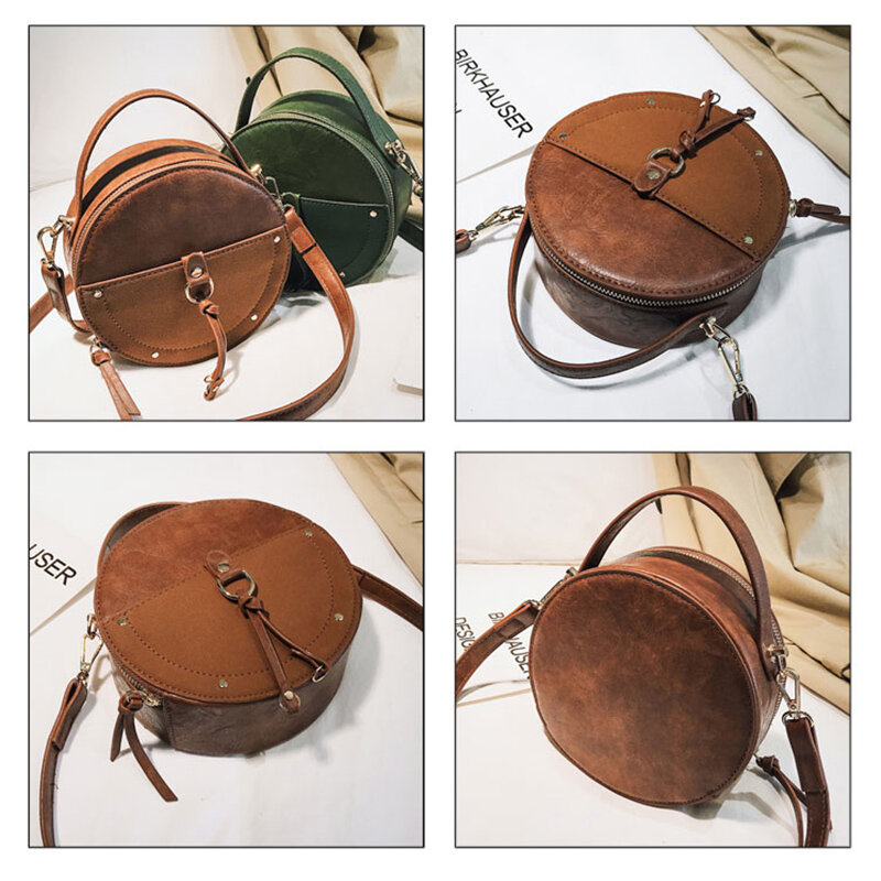 Vintage Peeling Leder runde Designer Umhängetasche für Frauen Pu Leder Umhängetaschen Damen kleine Handtaschen Mini-Tasche