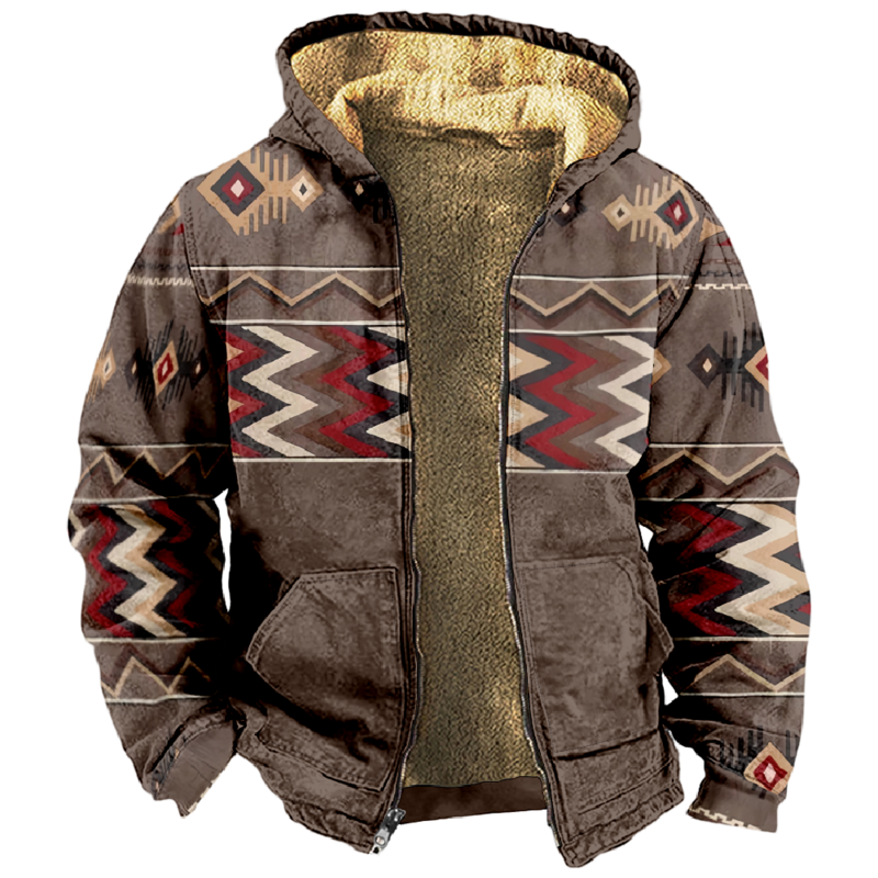 Hoodie étnico de impressão em tecido tribal, camisola com zíper manga comprida, casaco gola, roupas de inverno, homens e mulheres