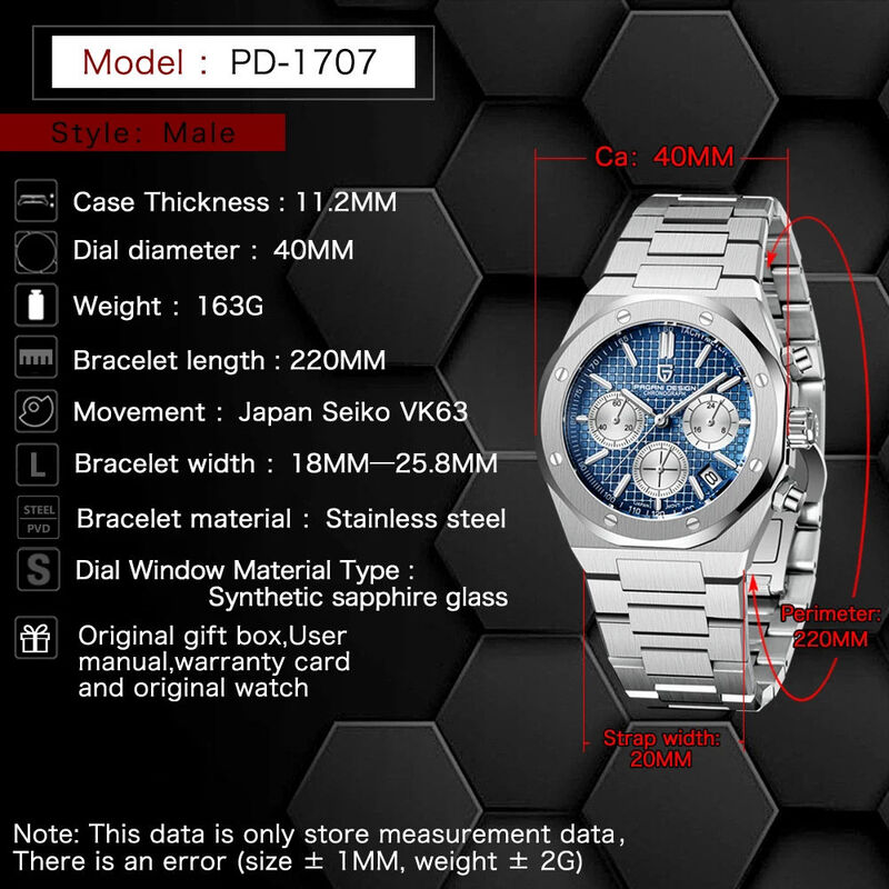 Pagani Design 2024 nuovo orologio al quarzo da uomo d'affari VK63 zaffiro di lusso in acciaio inossidabile 20Bar impermeabile per il tempo libero orologio sportivo Me