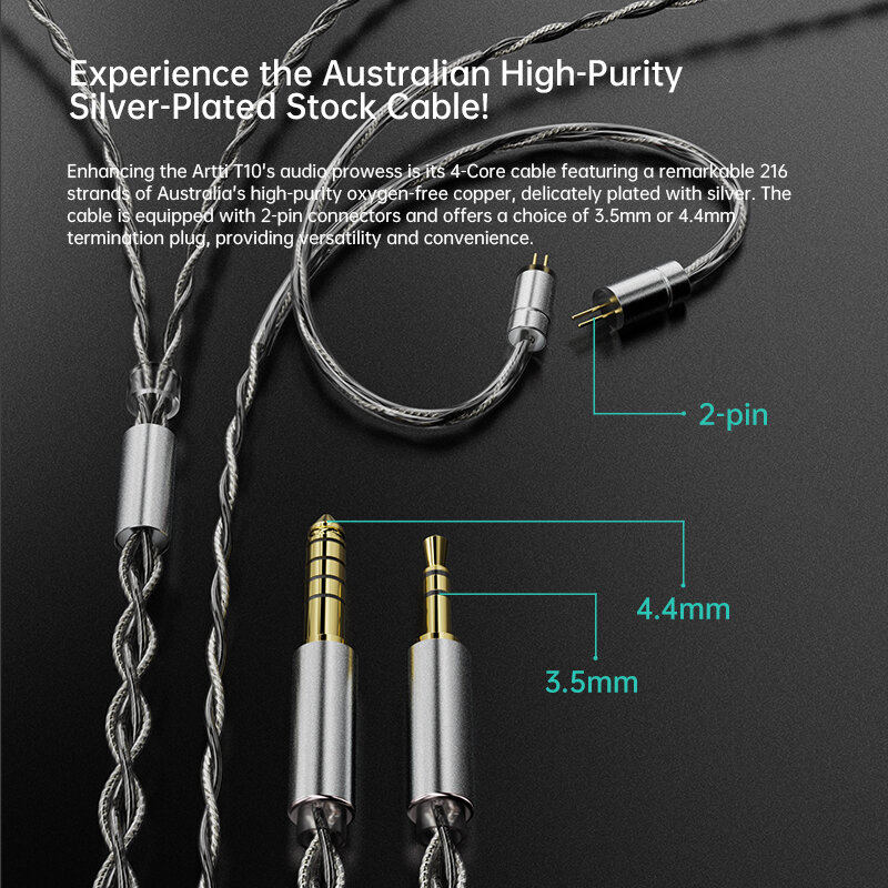 Artti t10 In-Ear-Hifi-Kopfhörer verkabelt Iems-Monitore 14,2mm planarer Treiber strukturierter Bass 0,78mm 2-polig und 3,5mm/4,4mm Stecker