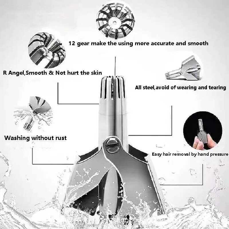 Aparador portátil do cabelo do nariz para homens, aço inoxidável, barbeador manual, adequado para o cabelo do nariz, lâmina lavável