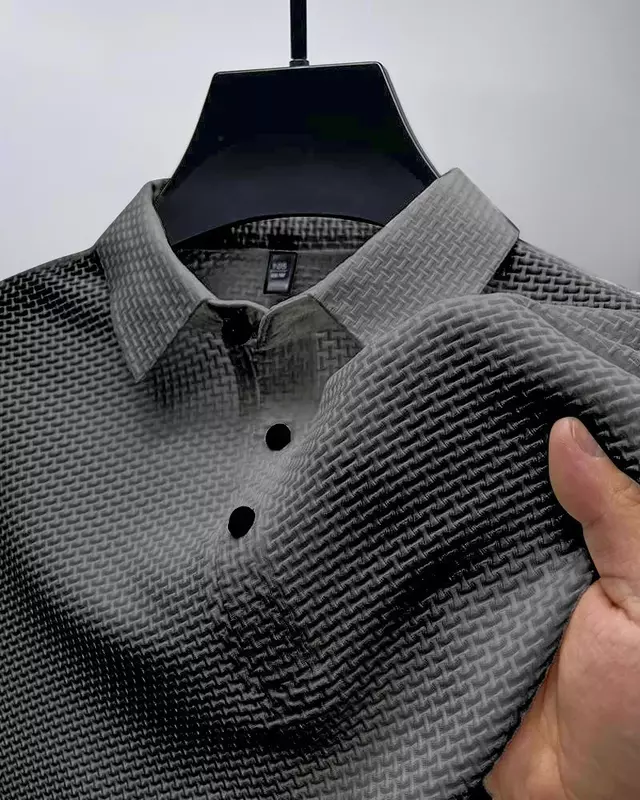 Летняя мужская шелковая вязаная рубашка-поло с вырезами, Корейская Роскошная Модная Повседневная Удобная крутая дышащая футболка с коротким рукавом, Топ