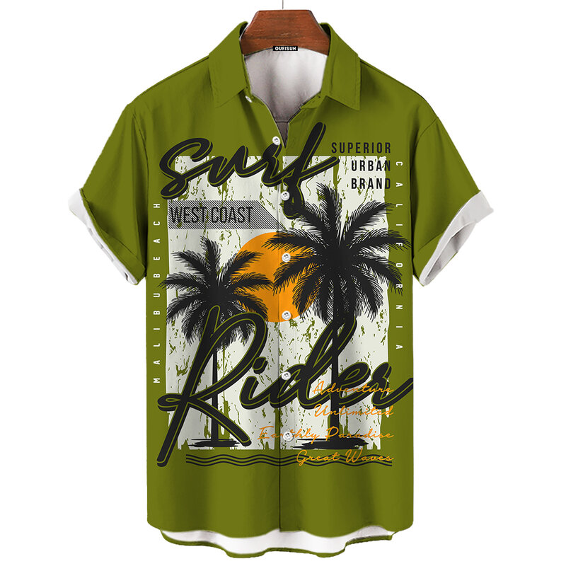 Гавайская рубашка мужская с коротким рукавом, Повседневная пляжная блуза с 3d принтом кокосового дерева, модная уличная одежда оверсайз, лето 2024