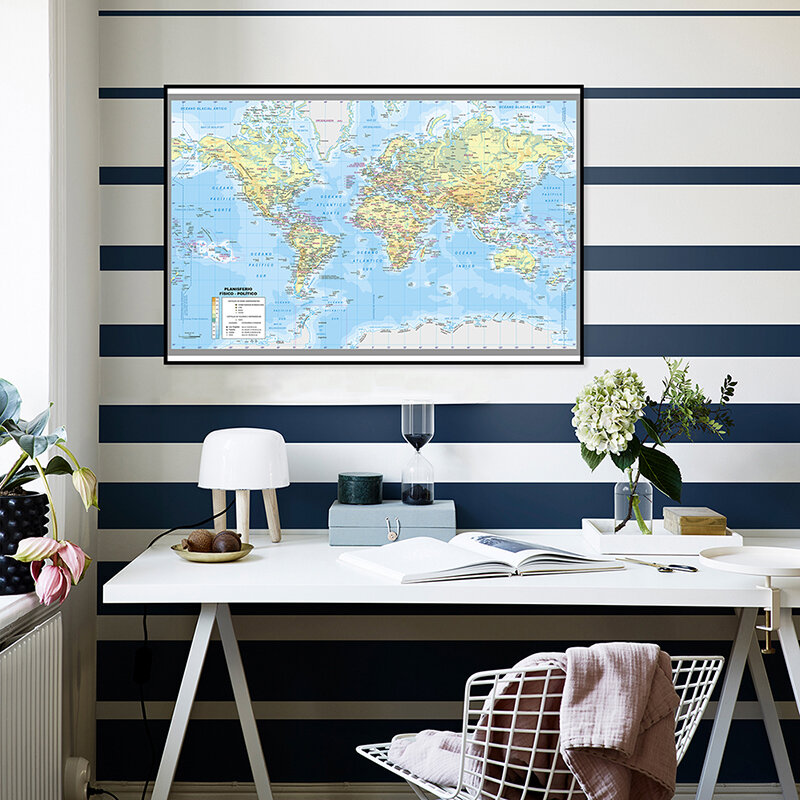 Canvas World Map Spanish Personalized Picture A2 City Map of The World Home Decoration Wall Stickers for School Office Supplies