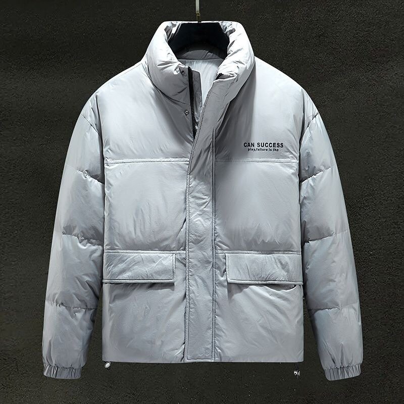 Jaket Down Pria, mantel pendek musim dingin tebal hangat kerah berdiri, pakaian luar longgar kasual olahraga 2023