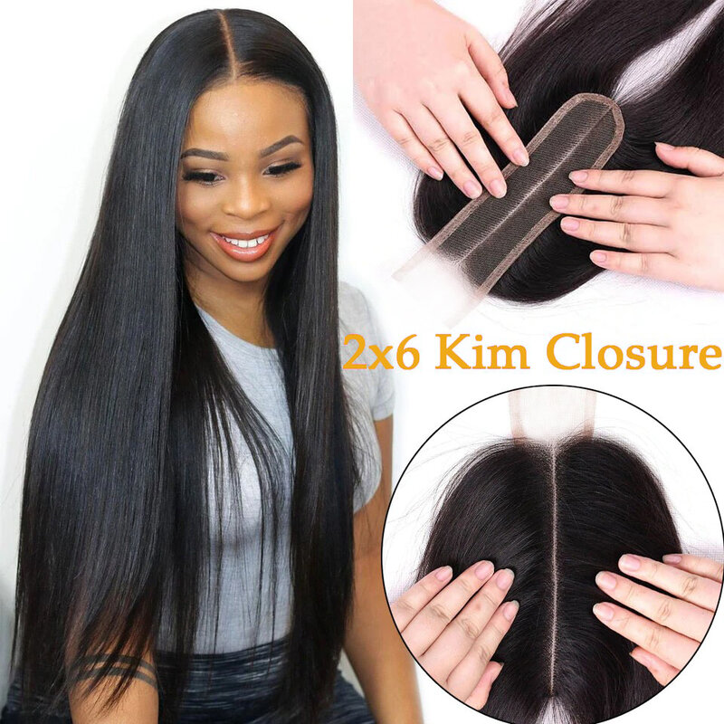 Upermall Kim K 2x6 szwajcarski przezroczysty zamknięcie koronki proste ciało faluje głęboko środkowa część brazylijskie Remy ludzkie włosy dla czarnych kobiet