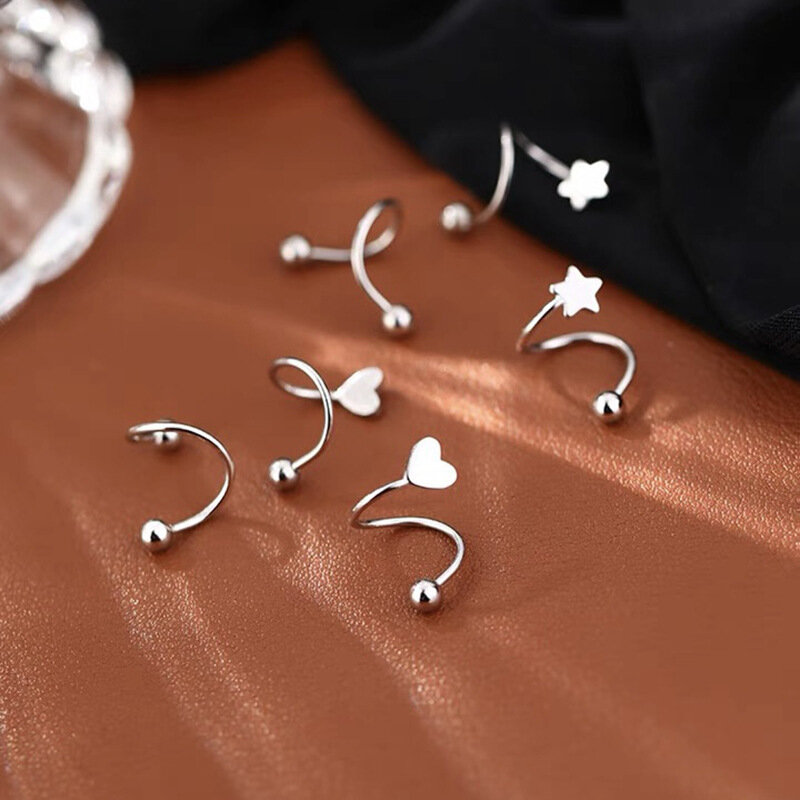 Genuine 925 Sterling Silver Fashion Jewelry New Spiral Heart Star Stud Earrings For Women XY0247