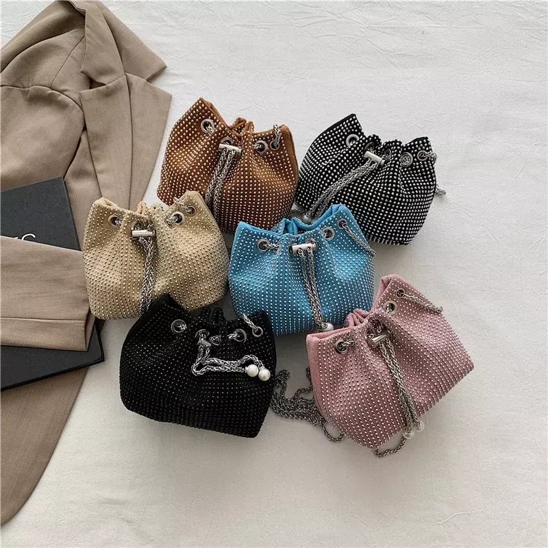 Tape PU Women's Crossbody Bags Women's Bags on Sale 2024 High Quality Chains Solid Bucket Sewing Thread Sequins Wallet  Bolsos