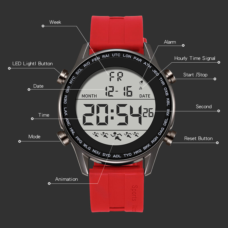 Synoke relógios de esportes masculinos à prova dwaterproof água relógio eletrônico ultra-fino design grande números relógio de pulso homem relogio masculino