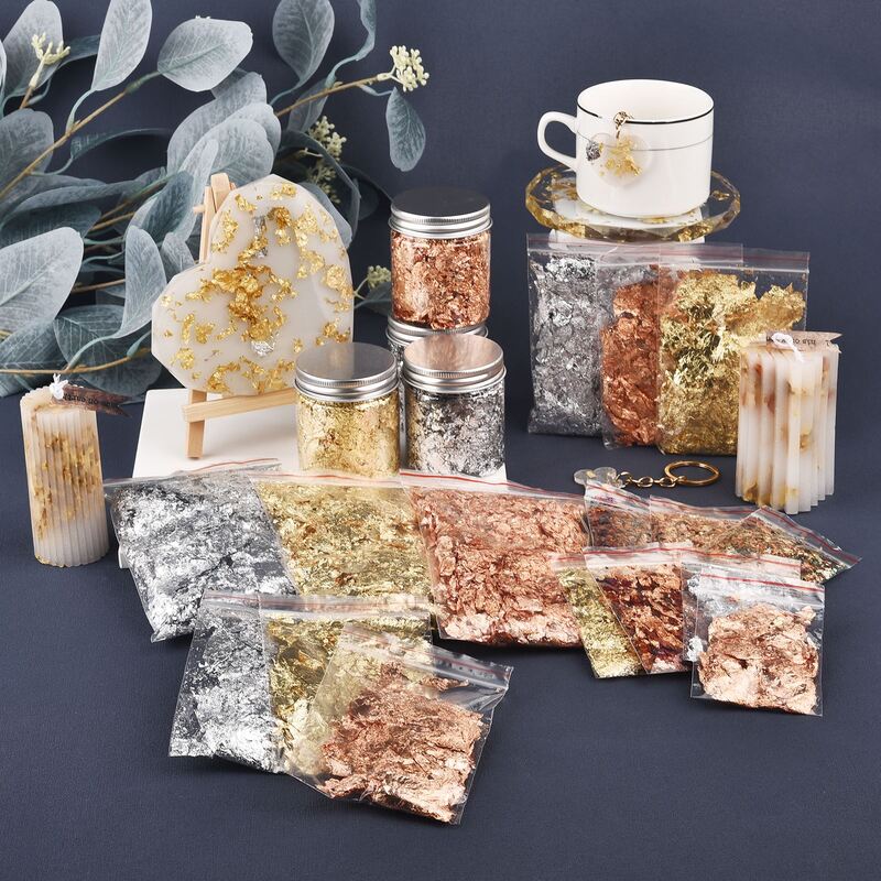 Imitation Gold Sliver Copper Foil Sequins Glitter Craft Leaf Flake Sheet Shiny Foil Paper For Gilding DIY Nail Art Decoration
