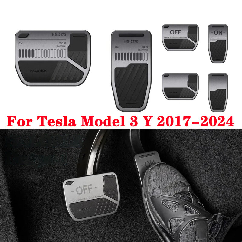Voor Tesla Model 3 Model Y 2017-2024 Haloblk Antislip Performance Voetpedalen, Lichtmetalen Sportieve Rempedaalaccessoires