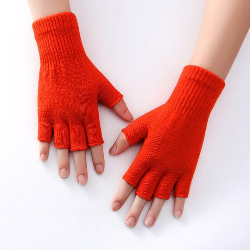 1 para rękawiczek na pół palca ciepłe, rozciągliwe włókno akrylowe wygodne miękkie rękawiczki bez palców dla kobiet