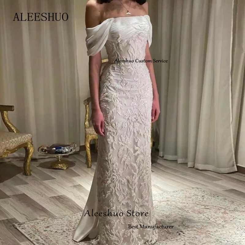Aleeshuo exquisite Meerjungfrau Abendkleider von der Schulter Ballkleid Applikationen Perlen rücken freie Party kleider formelle Vestidos