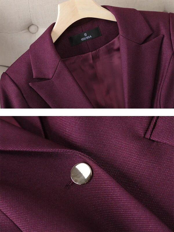 女性のためのフォーマルなブレザーとパンツ,紫と青のジャケット,仕事の服,2個セット