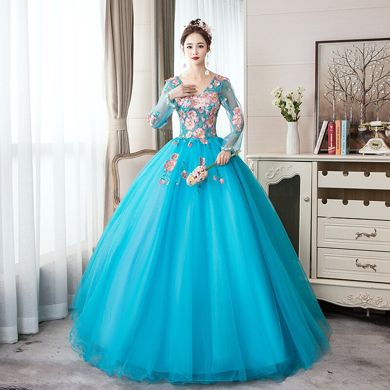 Ball Gown Women Quinceanera Dresses Tulle Appliques Long Sleeves Prom Birthday Masquerade Party Gowns robes de soirée