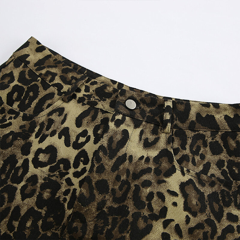 شورت Omsj-leopard مطبوع للنساء ، شورت مثير ، نمط هراكاجي ، بزر وسحاب ، بسيط وأنيق ، الموضة ، الصيف ،