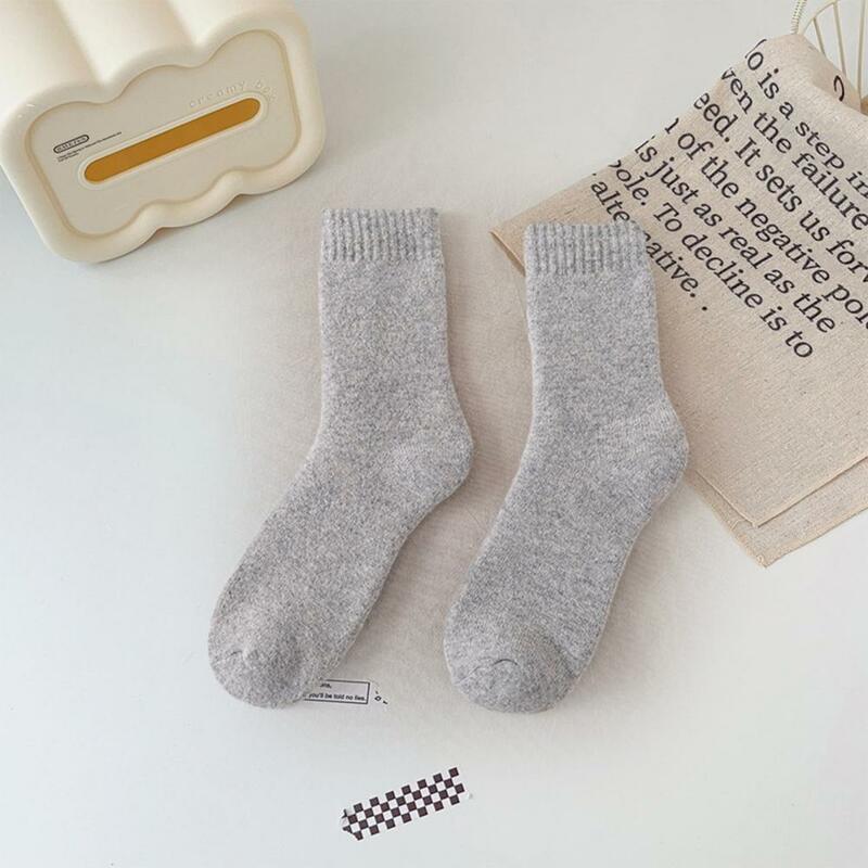 Wool Blend Fleece Socks Cozy Winter Socks with Ankle Protection Anti-slip Elastic for Resistance Thick Plush Knitted Mid-tube