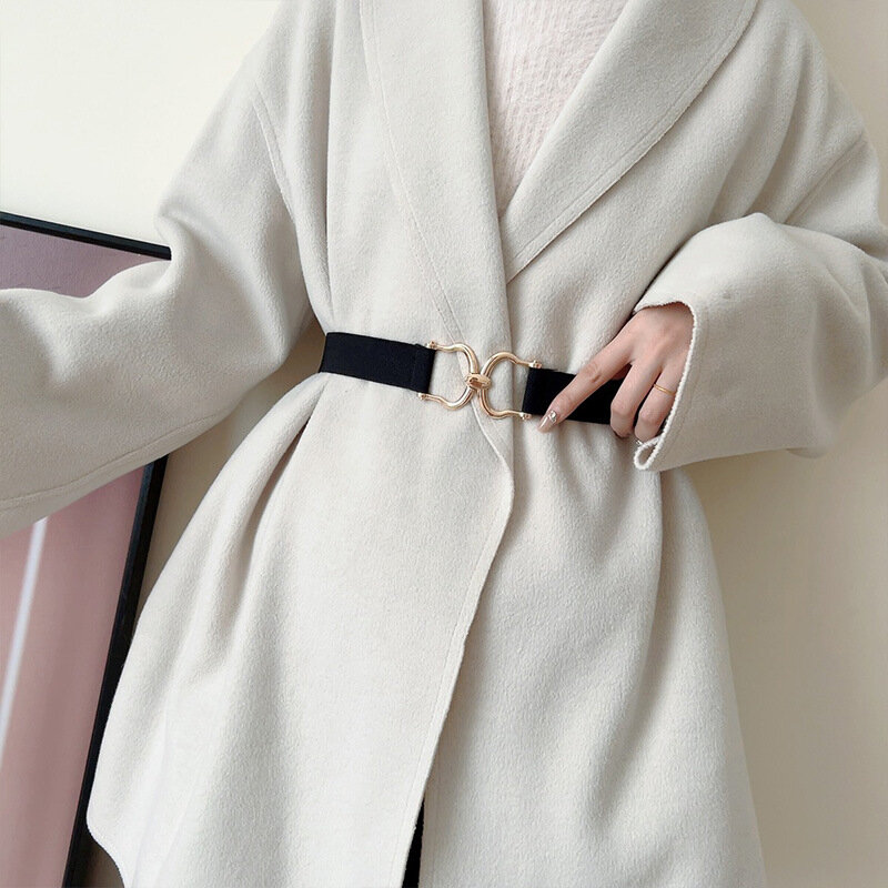 Sabuk tipis wanita, Simpel dan gaun mantel dekorasi Cummerbunds sabuk tipis untuk wanita Kpop 3cm elastis gesper tipis