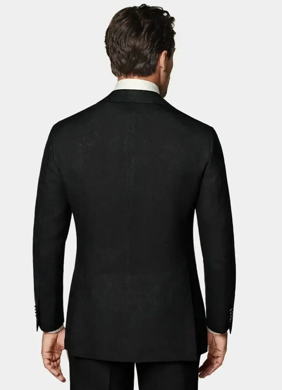 Fato de linho preto masculino, jaqueta formal de baile, blazer elegante, terno de smoking noivo, slim fit, negócios inteligentes, verão, 2 peças