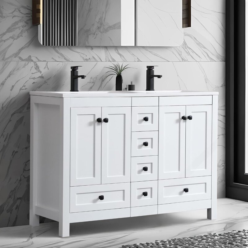 Bathroom Vanities with Sink, Undermount Ceramic Sink W/Thickened Wood, Matte Black Faucet, Bathroom Vanities Cabinet