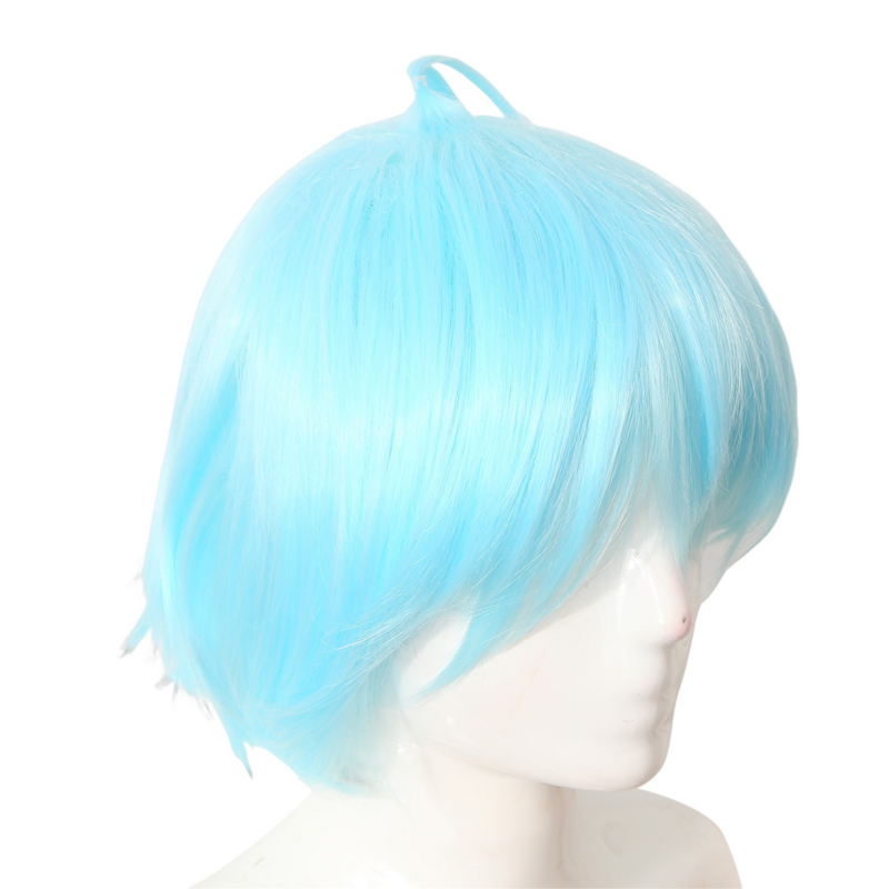 Reverse-Curled Hair Wig Anime Game Short Wig Sky Blue Wig for Cosplay Party