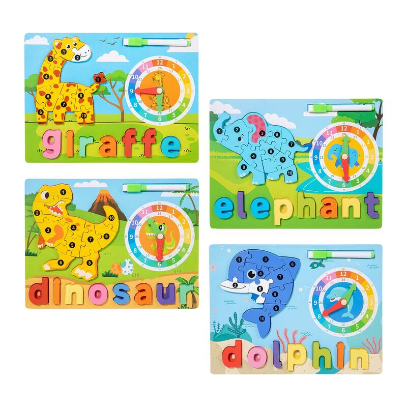 子供のための木製の動物のジグソーパズル、就学前の描画ボード、アルファベット、子供の贈り物、男の子、女の子